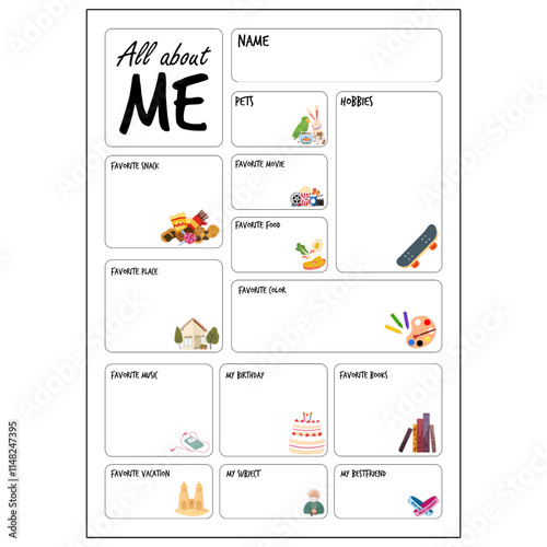 WorkSheets English All About Me customizable worksheet template white background