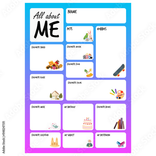 WorkSheets English All About Me customizable worksheet template gradient background