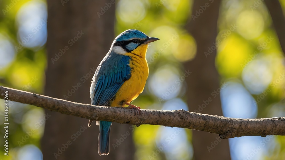 Obraz premium Colorful Bird in Sunlight Perched on a Branch