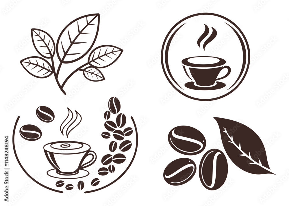 Obraz premium Simple Coffee Icons Set for Branding or Design