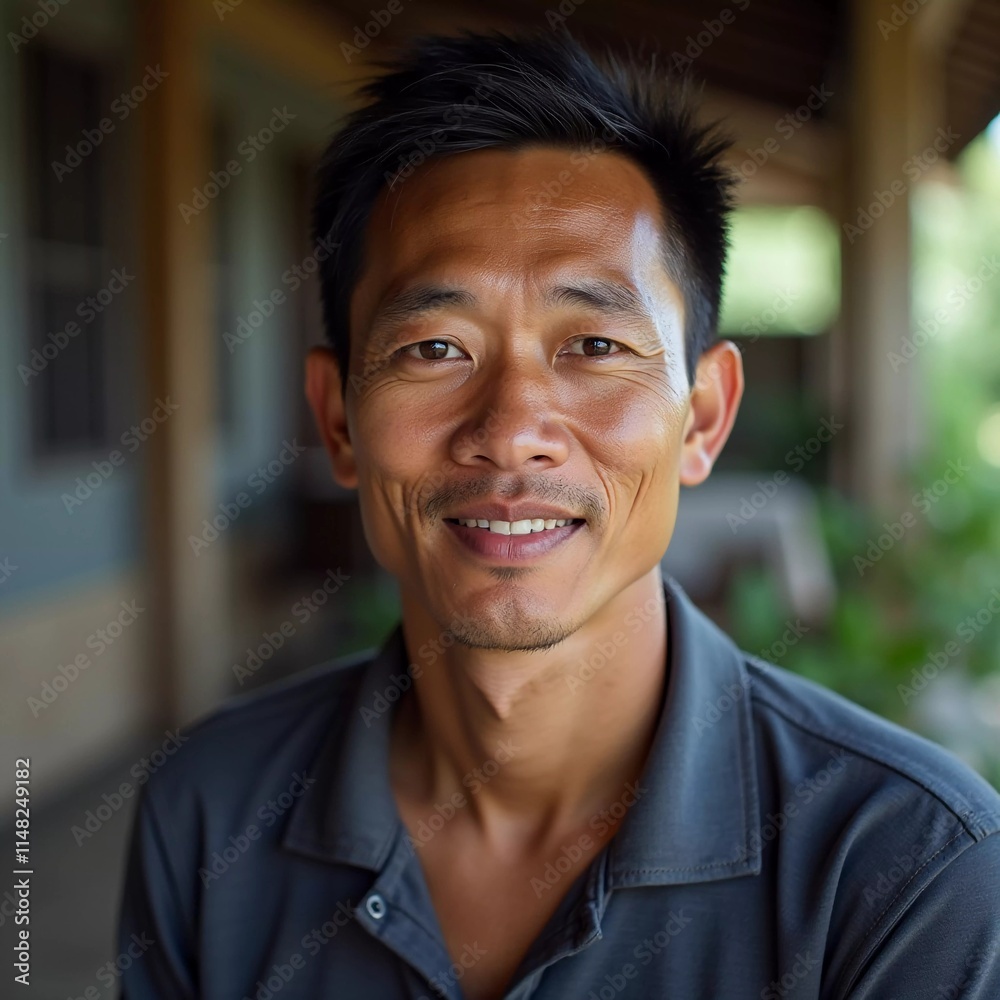 A resident of Thailand enjoys a moment of relaxation outdoors, smiling gently as sunlight filters through the surrounding greenery. The atmosphere reflects tranquility and warmth. Generative AI A resident of Thailand enjoys a moment of relaxation outdoors, smiling gently as sunlight filters through the surrounding greenery. The atmosphere reflects tranquility and warmth. Generative AI