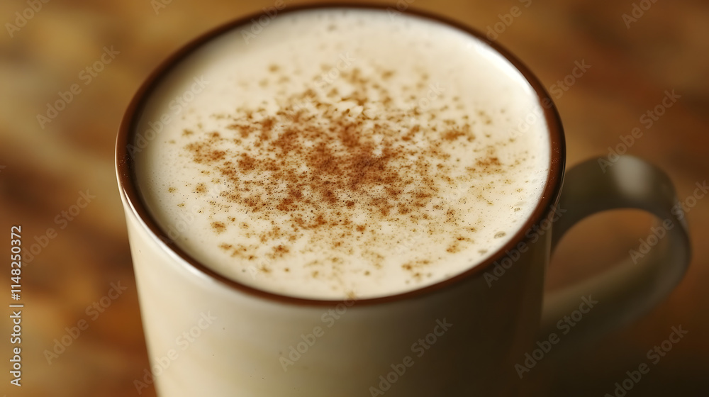 A mug of rich, creamy eggnog, garnished with a dash of nutmeg and cinnamon, perfect for the holidays 2 A mug of rich, creamy eggnog, garnished with a dash of nutmeg and cinnamon, perfect for the holidays 2