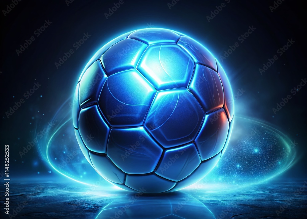 Naklejka premium Neon Blue Soccer Ball Night Photography - Glowing Sports Ball Image