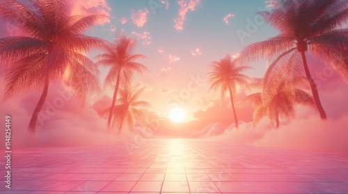 Fototapeta Naklejka Na Ścianę i Meble -  Retro sunset with palm trees background