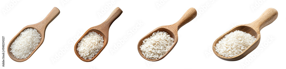 Varieties of rice in wooden scoops on a black background Varieties of rice in wooden scoops on a black background