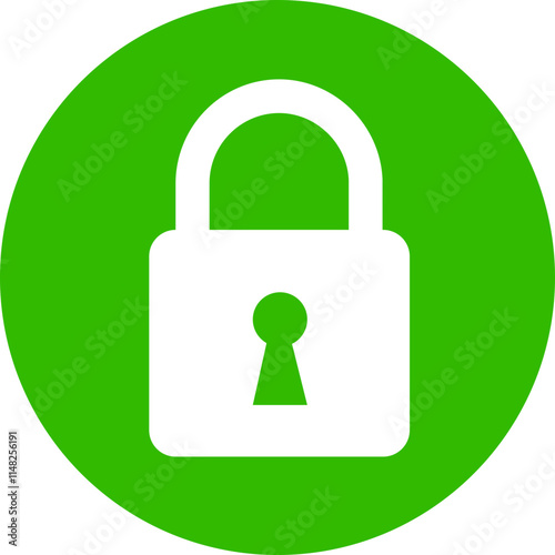 Padlock security icon. Green locked padlock flat vector symbol isolated on transparent background. Safety lock cyber defense protection keyhole sign for apps or website