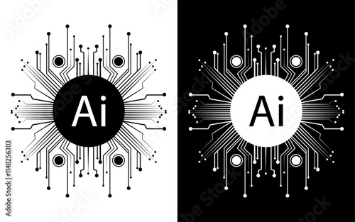 Electronic generation. Artificial intelligence. Vector linear icon isolated on white background white and black photo