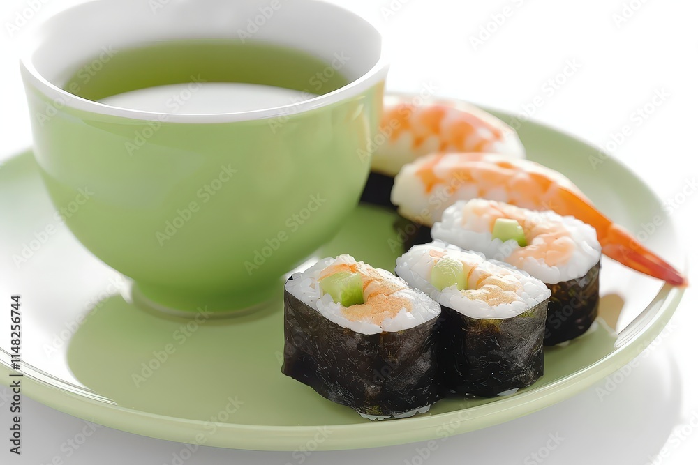 Savoring sushi and green tea japanese cuisine experience restaurant setting culinary delight close-up view gastronomy exploration Savoring sushi and green tea japanese cuisine experience restaurant setting culinary delight close-up view gastronomy exploration