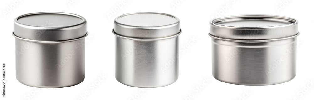 Set of three sleek metallic containers with lids Set of three sleek metallic containers with lids