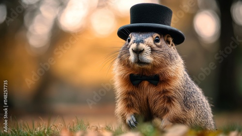 A cute woodchuck in a top hat