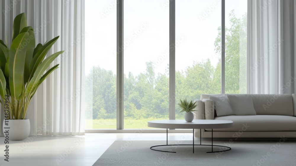 Obraz premium Minimalist modern room with refined, clean design. Featuring sleek lines and muted colors
