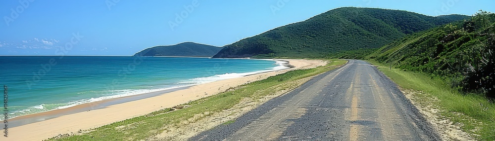 Scenic coastal drive serene beach travel photography lush environment panoramic view nature's beauty Scenic coastal drive serene beach travel photography lush environment panoramic view nature's beauty