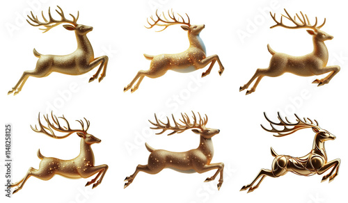 Isolated Golden Deer Trophy With Detailed Antlers And Glossy Finish. High resolution gold deer statue with antlers isolated against background with metallic design