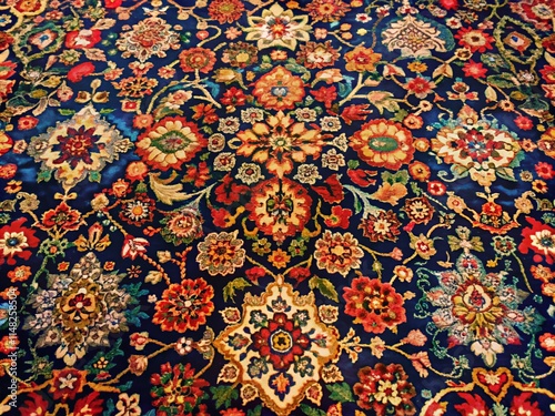 Night Photography: Close-Up Bakhtiari Carpet, Floral Details, Persian Rug, Oriental Rug, Antique Rug,  Bakhtiari Design,  Floral Pattern, Night Scene, Low Light Photography photo