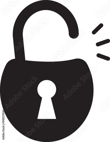 Padlock security icon. Black unlocked padlock flat vector symbol isolated on transparent background. Safety lock cyber defense protection keyhole sign for apps or website