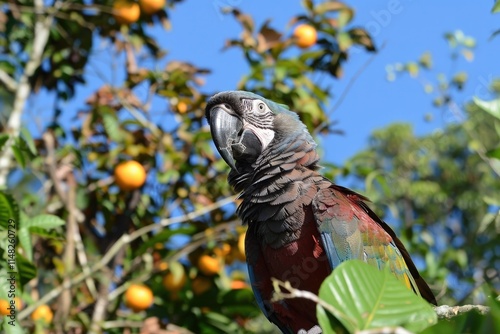 Colorful parrot in lush jungle wildlife photography nature vibrant environment close-up perspective photo