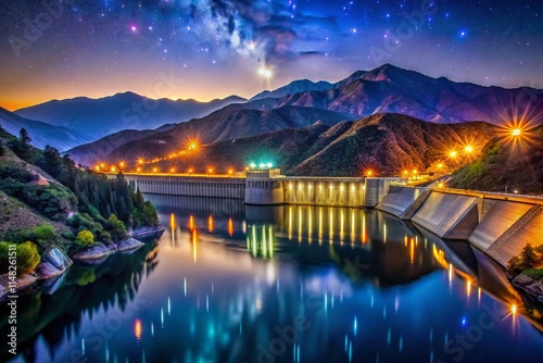 Night Photography Big Tujunga Dam Reservoir San Gabriel Mountains Los Angeles California photo