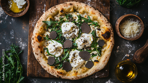 Gourmet Truffle Pizza with Burrata and Arugula