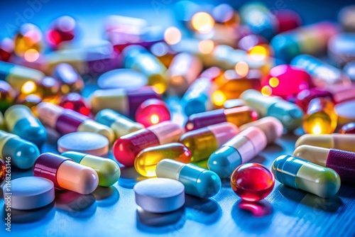 Wallpaper Mural Night Photography Medicine Pills Drugs Pastel Blue Background - Pharmacy, Healthcare, Pharmaceutical Torontodigital.ca