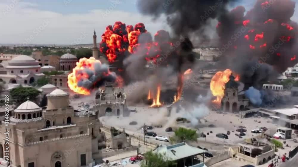 Explotion of old buildings in middle east