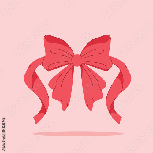 elegant red ribbon with 2 long tails on isolated background. decorative and fashion ornament, for poster and web icon