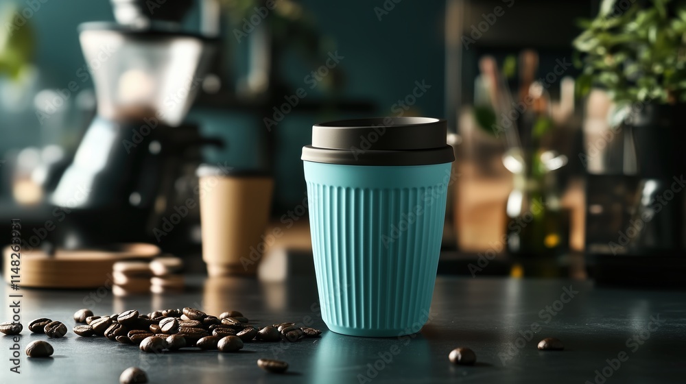 Stylish Coffee Cup on Kitchen Table Stylish Coffee Cup on Kitchen Table