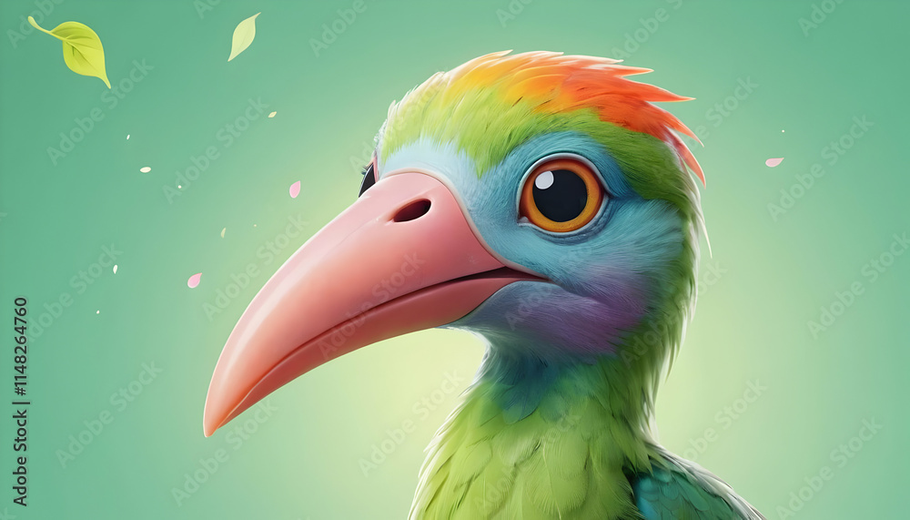 Fototapeta premium Vibrant Rainbow Toucan Digital Art: A Colorful Bird Portrait