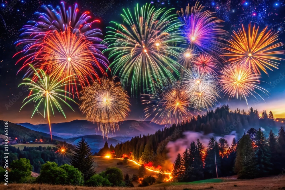 Night Sky Fireworks Photography: Stunning Exploding Fireworks Display Landscape Night Sky Fireworks Photography: Stunning Exploding Fireworks Display Landscape