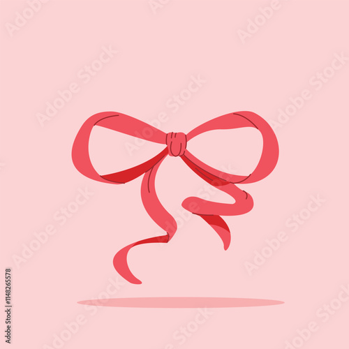 red ribbon with ties and tails on isolated background. decorative and fashion ornament, for posters and web icons photo