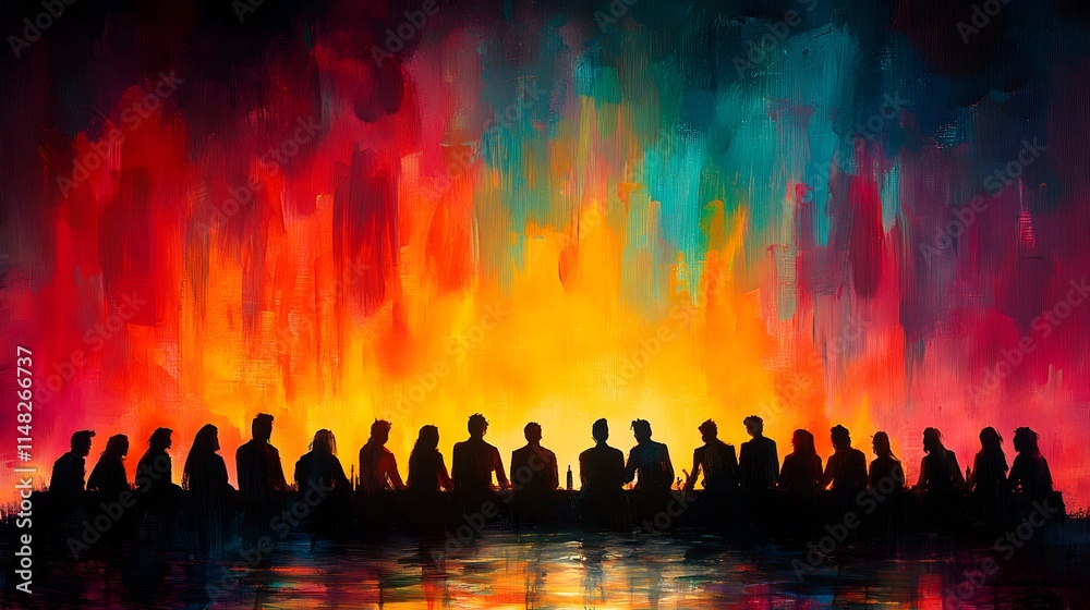 Watercolor painting of a team meeting in a hybrid format, with some ...