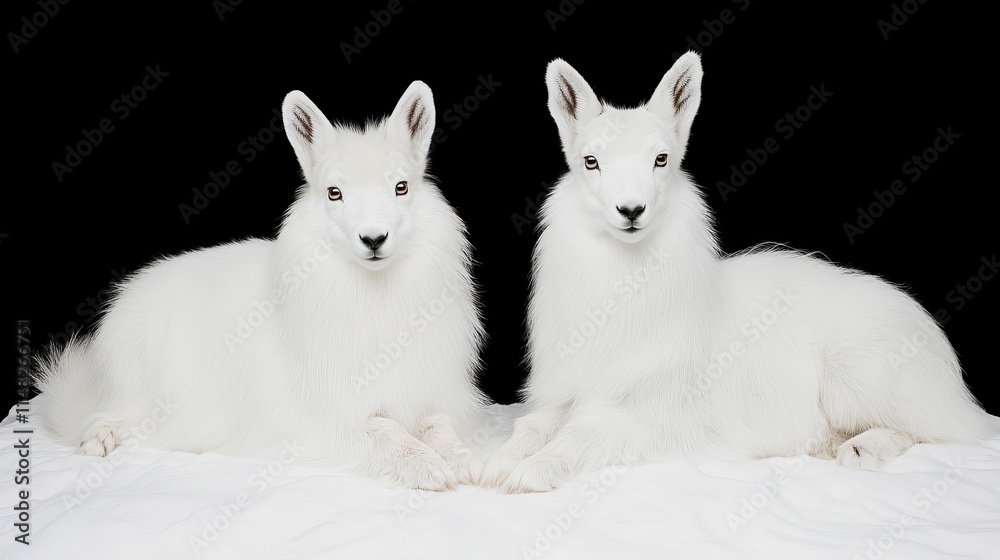 Fototapeta premium Twin White Mountain Goats Resting Serene