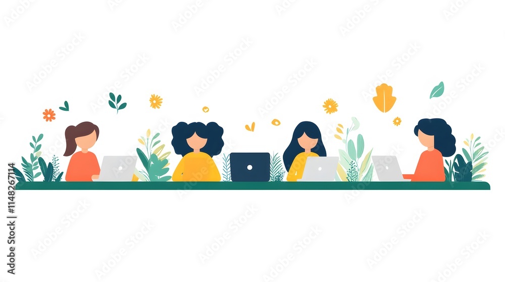 Fototapeta premium Flat vector of employees working with digital tools to enhance their skills