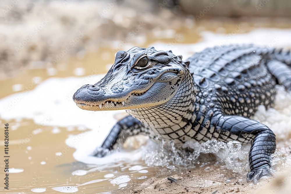Fototapeta premium Crocodile encounter in wetlands wildlife photography nature close-up animal behavior