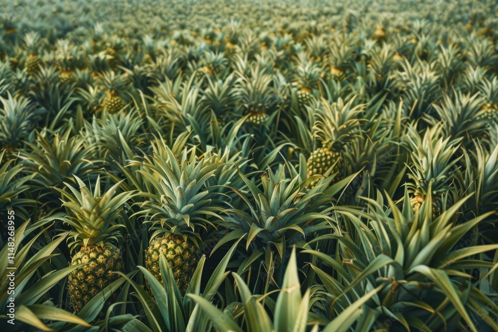 Lush Pineapple Plantation Abundant Green Foliage Lush Pineapple Plantation Abundant Green Foliage