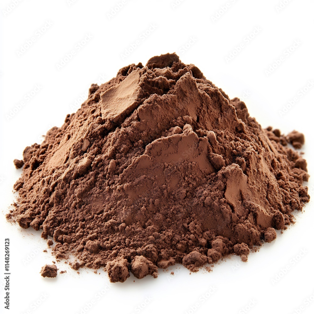 A Mound of Rich Cocoa Powder on a Pristine White Background