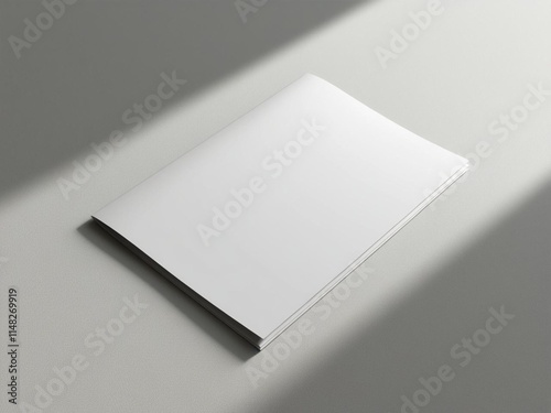 Blank A4 photor brochure mockup on light grey background.