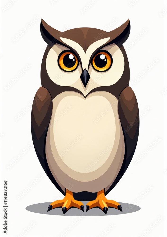 Naklejka premium Playful Owl with Feathers, Cartoon Forest Animal on White Background 
