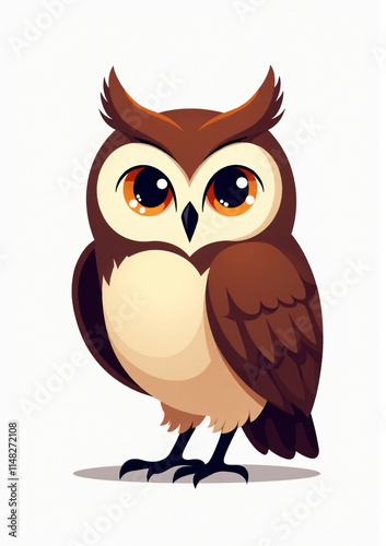 Majestic Owl in Flight, Stylized 2D Vector Art on White Background
