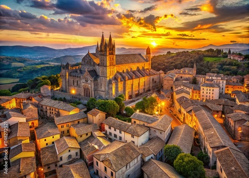Orvieto Aerial View: Long Exposure Photography of Medieval Town & Duomo Cathedral, Italy