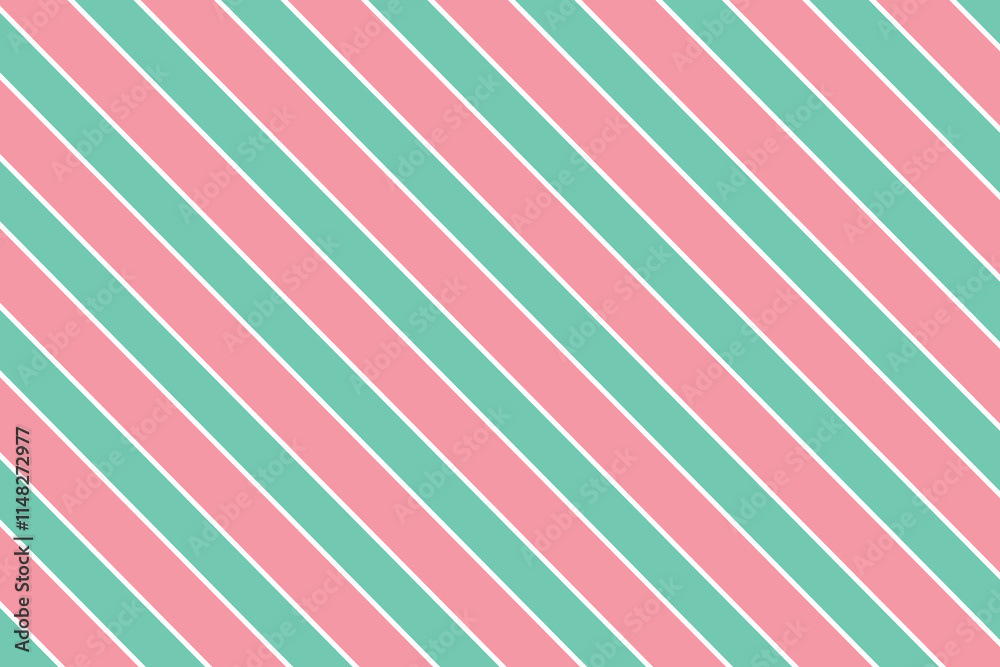 Obraz premium Pastel diagonal stripe seamless vector pattern. Spring pink, green and white geometric repeat pattern for background, scrapbooking, wrapping paper or textile print