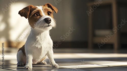 Wallpaper Mural playful Jack Russell Terrier sitting on tiled floor, looking curious Torontodigital.ca