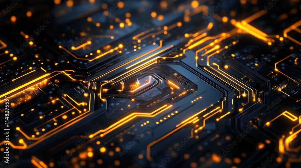 Complex Geometric Patterns with Glowing Neon Accents on a Dark Futuristic Tech Background Complex Geometric Patterns with Glowing Neon Accents on a Dark Futuristic Tech Background