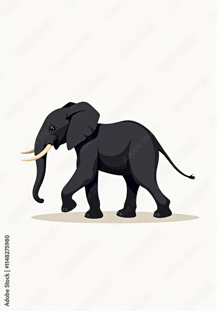 Obraz premium Cute Elephant with Trunk and Tusks, Stylized 2D Vector Art on White Background