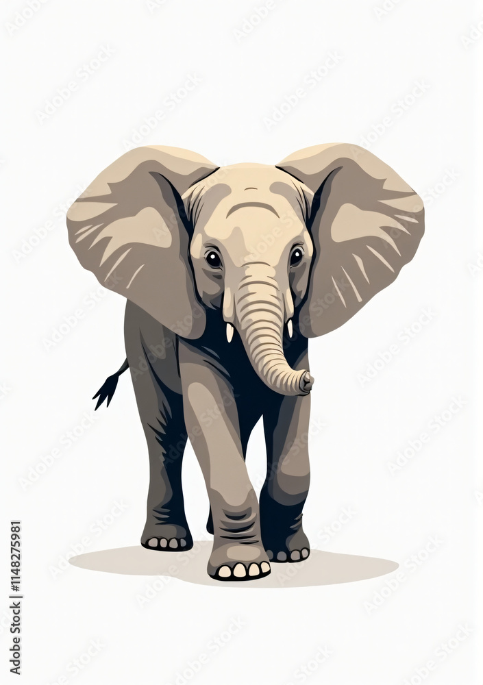 Cute Elephant with Trunk and Tusks, Stylized 2D Vector Art on White Background
Cute Elephant with Trunk and Tusks, Stylized 2D Vector Art on White Background
