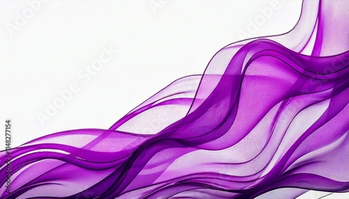 Purple violet organza tulle voile backdrop wallpaper satin smooth swirl textile luxury luxurious elegant swirl silky backdrop transparent diagonal flat-lay fabric semitransparent on white background