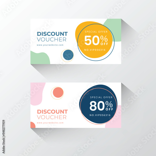 Set of vector gift voucher illustrations with colorful super-sale creative and trendy discount vouchers.