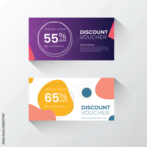 Vector gift voucher illustrations with colorful super-sale creative and trendy discount voucher design templates.	