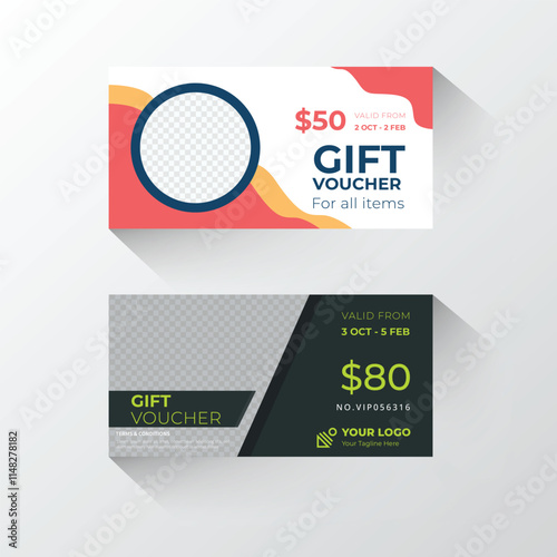 Vector gift voucher illustrations with colorful super-sale creative and trendy discount voucher design templates.	