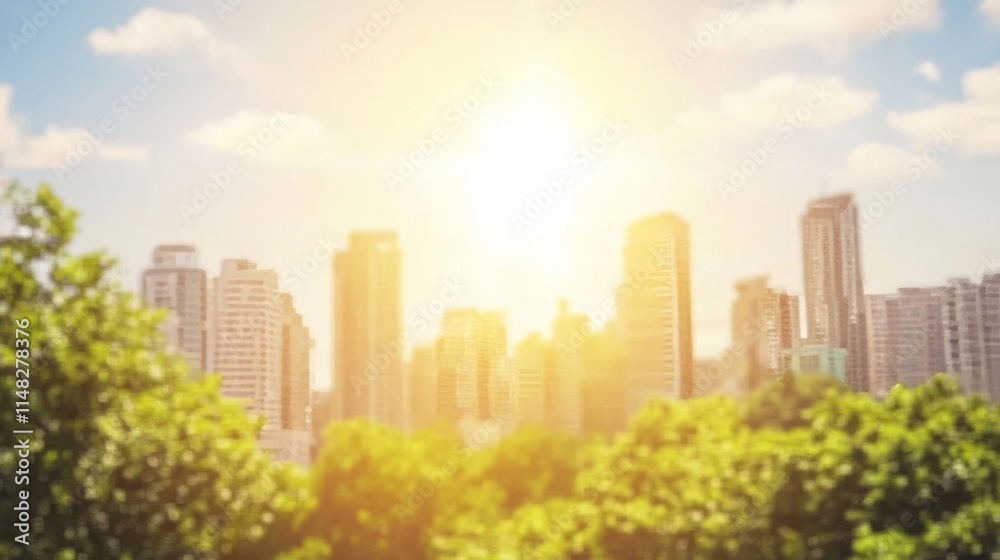 Fototapeta premium Urban Oasis City Skyline Viewed Through Lush Greenery