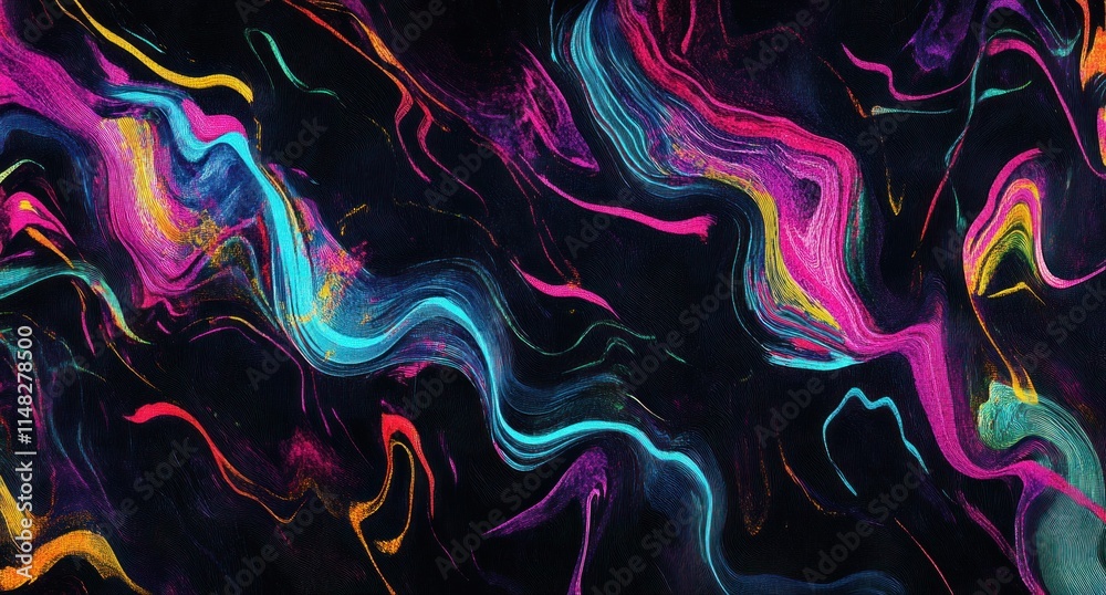 Obraz premium Abstract vibrant neon swirls on black background.